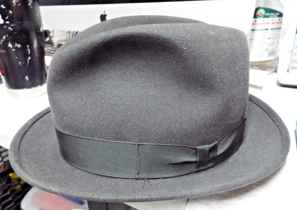 Guerra 1855 For Worth & Worth Felt Fedora, Black/Dark Grey, Size 7 3/8 (59)